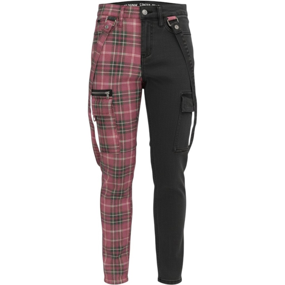 Hot Topic HT Denim Stinger Split Plaid Black Bondage Skinny Jeans 30x30
